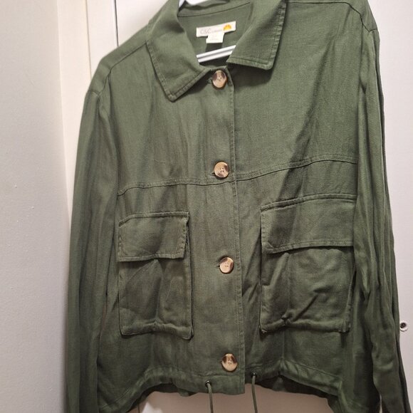 LINEN ARMY GREEN JACKET. - Picture 1 of 4